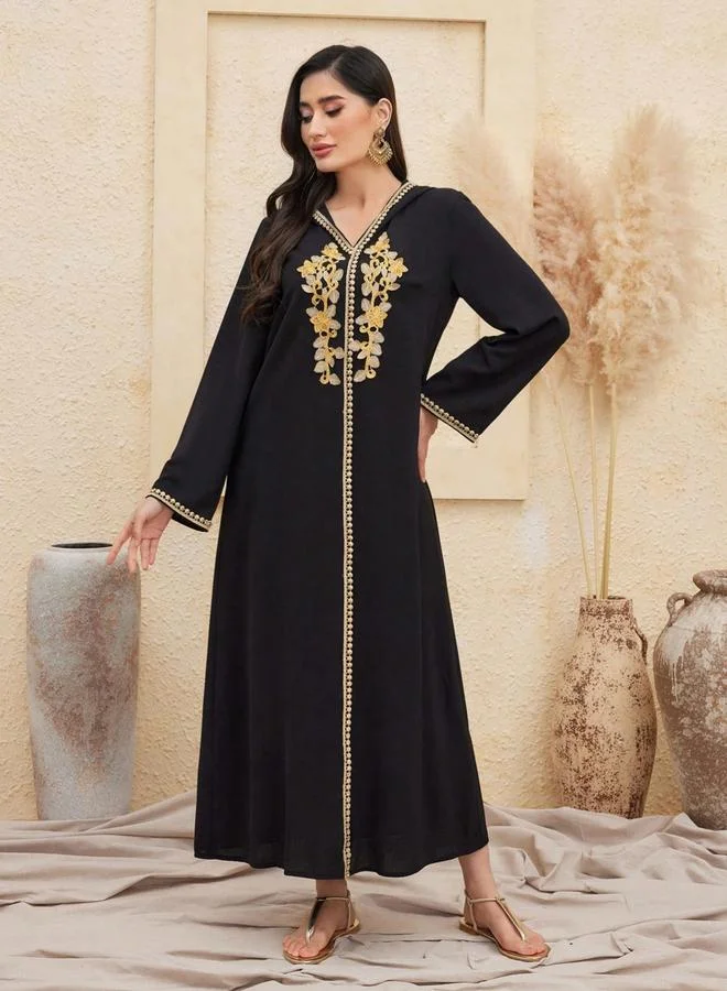 Take Two Women Flower Patch Detail Hooded Jalabiya